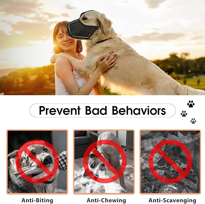 Dog Muzzle, Mesh Soft Muzzle for Small Medium Large Sized Dogs, Breathable Adjustable Puppy Muzzles for Scavenging Biting Licking and Chewing, Allows Panting and Drinking (Reflective Mesh, L)-PawvioPets