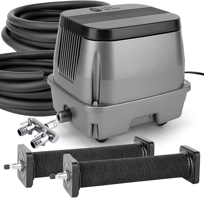 AquaMiracle All-in-1 Koi Pond Aeration Kit Pond Air Pump with Self-Sinking Airline Rubber Air Diffuser, Air Flow Control Pond Aerator for Outdoor Pond 10,000-15,000 Gallons-PawvioPets