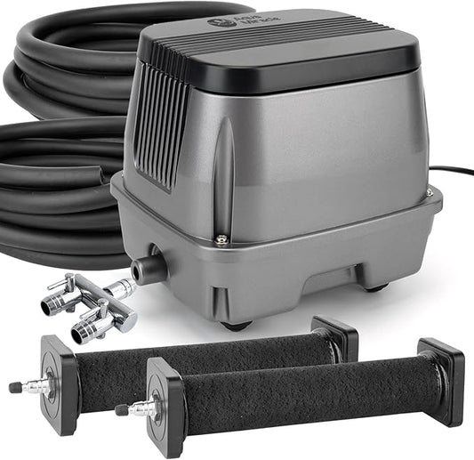 AquaMiracle All-in-1 Koi Pond Aeration Kit Pond Air Pump with Self-Sinking Airline Rubber Air Diffuser, Air Flow Control Pond Aerator for Outdoor Pond 10,000-15,000 Gallons-PawvioPets