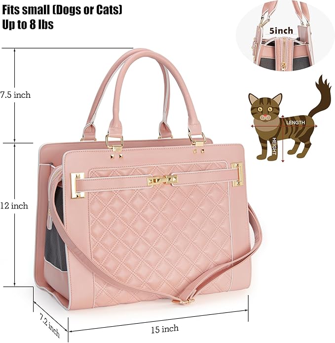 Fashion Pet Carrier Dog Cat Carrier Purse Soft-Sided Leather Handbag Pet Tote Bag for Small Dogs Puppy and Cats TSA Airline Approved-PawvioPets
