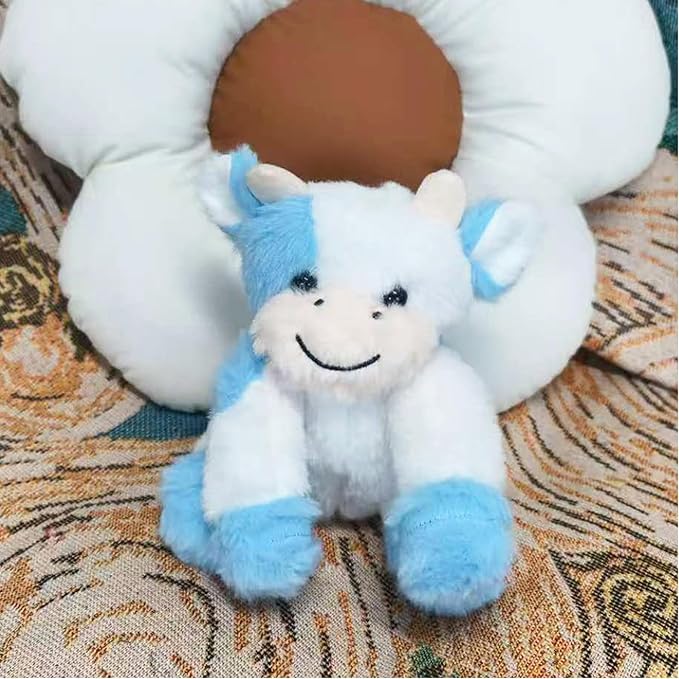 Blue and White Cow Weighted Stuffed Animal 20cm/7.87in Cute Sitting Cow Plush Toy with Smile Soft Fluffy Small Farm Plushie for Kids Adults Birthday Festival Gift Bed Home Office Decor Toys-PawvioPets