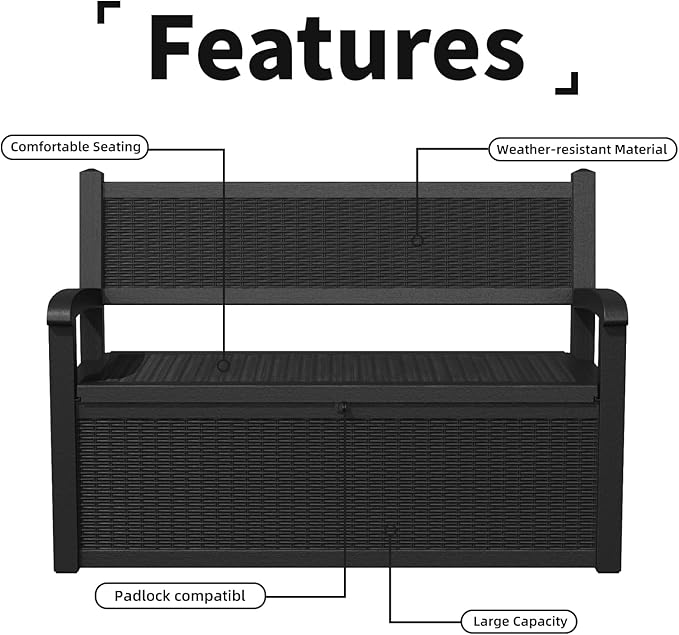 80 Gallon Storage Bench Waterproof and Lockable,Deck Box Outdoor Storage Furniture for Patio,Garden,and Porch – Perfect for Storing Garden Tools and Cushions(Black)-PawvioPets