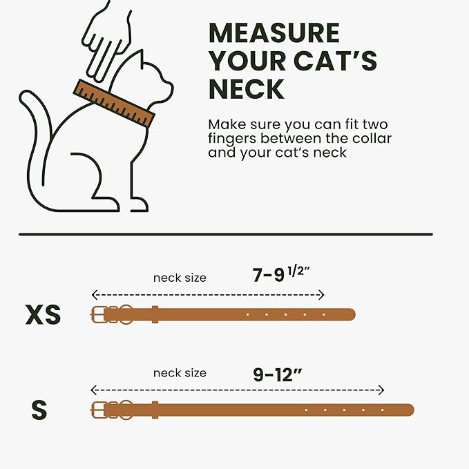 BRONZEDOG Leather Cat Collar with Removable Bells Non Breakaway Kitten QR Tag for Girl Boy (7" - 9" for Cats, Light Brown & Silver)-PawvioPets