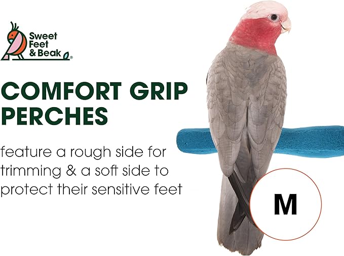Comfort Grip Safety Perch for Bird Cages - Pedicure Perch for Birds to Keep Nails and Beaks in Top Condition - Safe Easy to Install Bird Cage Accessories - M 8.5"-PawvioPets
