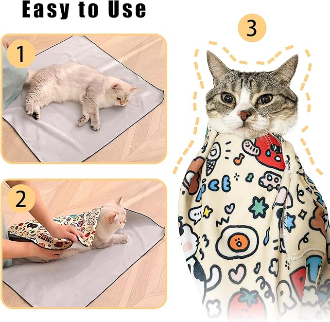 21.7" Cat Grooming Wrap,Self-Adherent Cat Wrap for Cutting Nails,Anti-Escape Pet Swaddle for Medicine,Teeth Brushing,Ear Cleaning(Within 6lbs)-PawvioPets