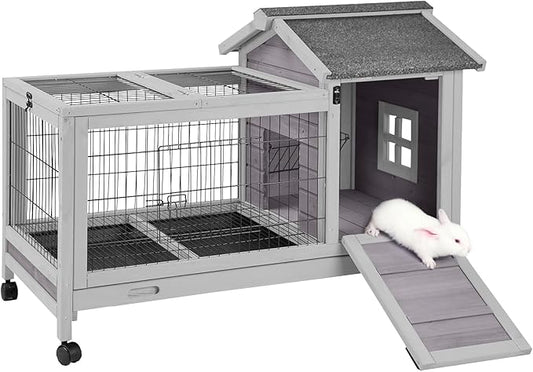 Aivituvin Rabbit Hutch Indoor Bunny Cage Outdoor Bunny House with Wire Floor Leakproof Plastic Tray-PawvioPets