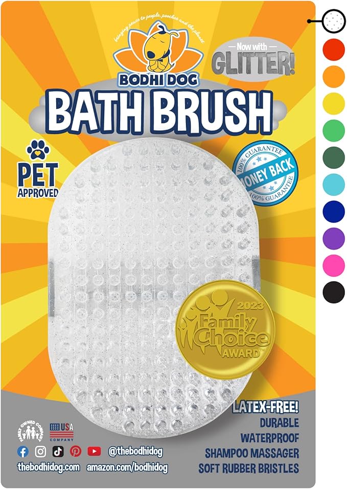 Bodhi Dog Shampoo Brush - Pet Grooming & Bath Supplies for Dogs and Cats - Bath Brush for Long & Short Hair - Premium Scrubber for Shower, Bathing & Massage (One Pack, Silver Glitter)-PawvioPets