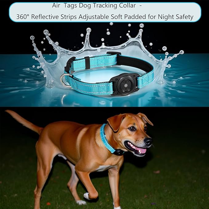 Air -Tag Dog Collar Waterproof Dog Air Tracker Chip for Apple Find My (iOS only) Reflective Strip Real Time Anti-Loss Tags Ultra-Durable GPS Pet Tracking Collar, Sky Blue M (12.4''-17.3'')-PawvioPets