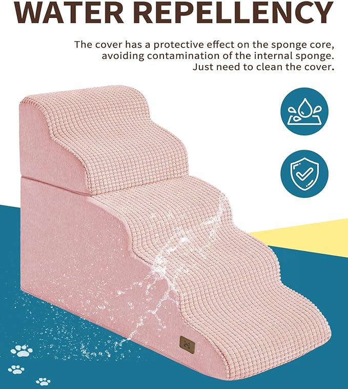 Dog Step for Bed, Dog Stair 5-Step 35D Pet Stair 22.8" H for High Bed or Sofa Non-Slip Balanced Pet Step Indoor, Pink-PawvioPets