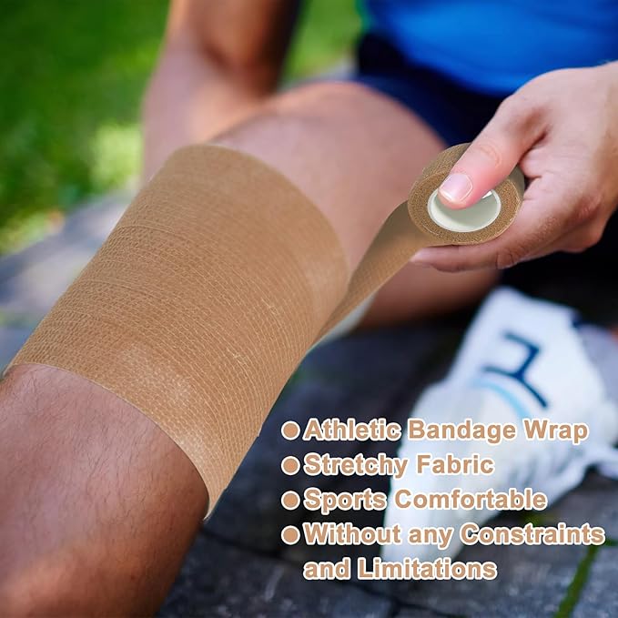 24 Pack Self Adhesive Bandage Wrap, 2” x 5 Yards Cohesive Medical Tape Elastic Grip Tape Sports Tape Athletic for Ankle, Wrist Sprains, Pet First Aid (Brown, 2 Inch)-PawvioPets
