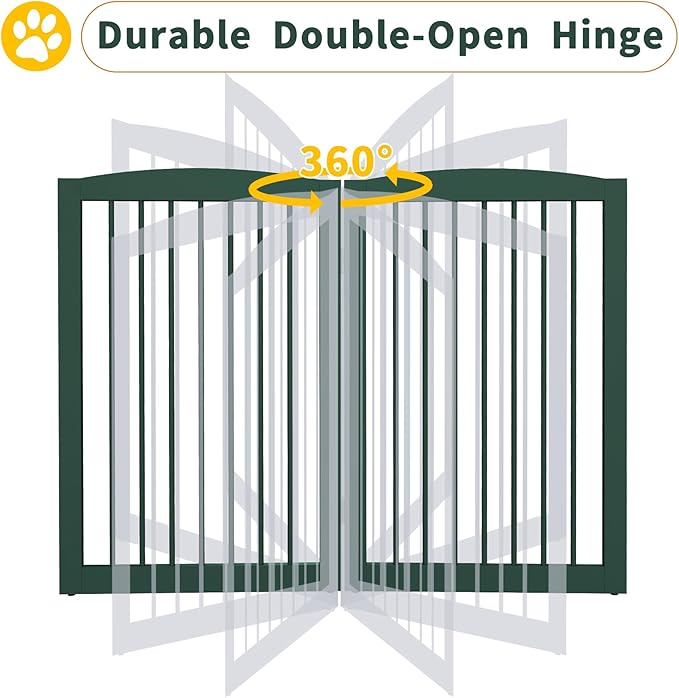 Freestanding Pet Gate for Dogs, Foldable Wooden Dog Gate for House, Extra Wide Indoor Pet Barrier for Stair, Doorway, Hall, Support Feet Included, 120 Inch Wide, 6 Panels 24",Green-PawvioPets