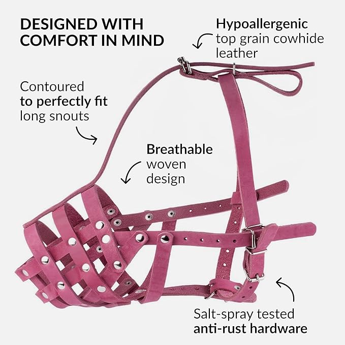 CollarDirect Dog Muzzle German Shepherd Dalmatian Doberman Setter Leather Basket Medium Large Breeds (Pink, Large)-PawvioPets