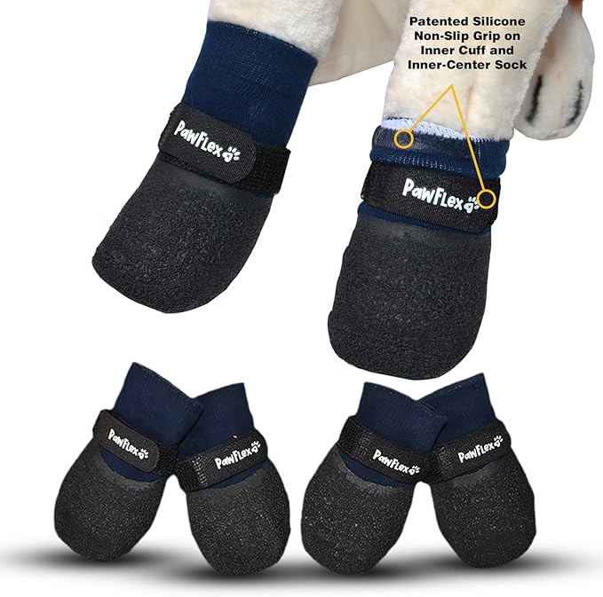 Double Dipped Thick Textured Waterproof Cotton Dog Socks | PawFlex Comfy Pawz Soft Indoor/Outdoor Pet Booties | Non-Slip Silicone Grip at Inner Wrist for No Twisting or Sliding Off| Adjustable Strap-PawvioPets