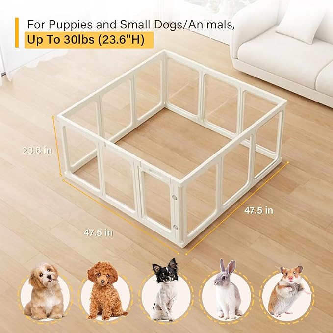 Acrylic Dog PlayPen, Clear Dog Play Pen for Puppy Cat Rabbit, Easy Assemble Pen, Preferable Small Cage, 23.6" H, 12 Pcs-PawvioPets
