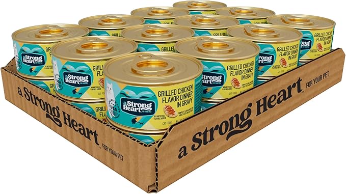 A Strong Heart Canned Wet Cat Food, Grilled Chicken Flavor in Gravy - 3 oz Cans (Pack of 24), Made in The USA with Pieces of Real Grilled Chicken-PawvioPets