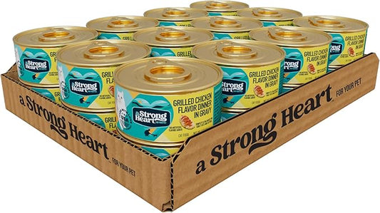 A Strong Heart Canned Wet Cat Food, Grilled Chicken Flavor in Gravy - 3 oz Cans (Pack of 24), Made in The USA with Pieces of Real Grilled Chicken-PawvioPets