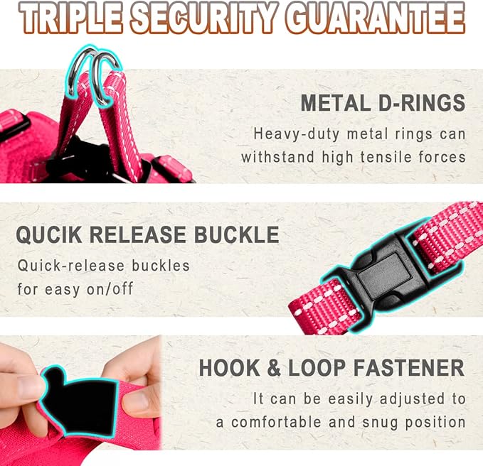Dog Harness Step in Dog Vest Harness, Reflective Adjustable Puppy No Pull Harness Breathable Soft for Small and Medium Dogs Cats, Pink, XXS-PawvioPets