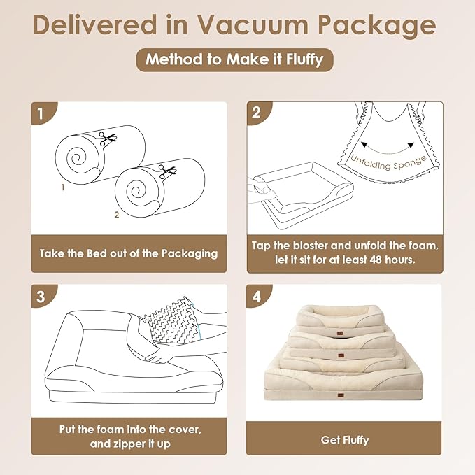 EHEYCIGA Memory Foam Dog Bed for Large Sized, Orthopedic Dog Sofa with Sides and Waterproof Liner, Washable Bolster Pet Bed Couch with Removable Cover, 36x27x7 Inch, Beige-PawvioPets