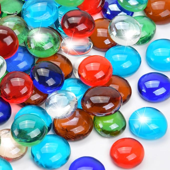 10LB Mixed Color Flat Glass Marbles for Vases, Mancala Stones Gemstone Beads Vase Filler Decorative Glass Pebbles for Fish Tank, DIY Crafts, Mosaics, Aquarium Decor Rocks, Candle Holders-PawvioPets