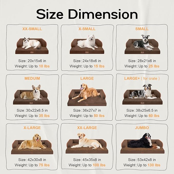 Extra Large Dog Bed-Orthopedic Waterproof XL Dog Bed for XLarge Extra Big Dogs - Foam Couch Sofa Washable with Removable Cover-Coffee-PawvioPets