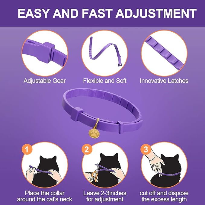 4 Pcs Cat Calming Collar Adjustable Lavender Scent Relaxing Cat Collar with 2 Pendant for Puppies Reduce Stress Aggression Anxious, up to 15 Inches(Purple, Gold)-PawvioPets
