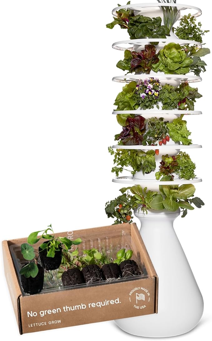 Farmstand Starter Kit with Glow Rings and 36 Seedling Credits | Large Hydroponic Growing System Kit | Vertical Garden Planter Tower | 6ft 7in Tall-PawvioPets
