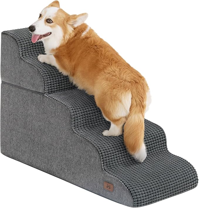 Dog Step for Bed, Dog Stair 5-Step 35D Pet Stair 22.8" H for High Bed or Sofa Non-Slip Balanced Pet Step Indoor, Grey-PawvioPets