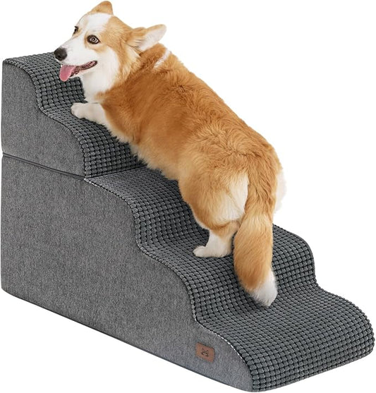 Dog Step for Bed, Dog Stair 5-Step 35D Pet Stair 22.8" H for High Bed or Sofa Non-Slip Balanced Pet Step Indoor, Grey-PawvioPets