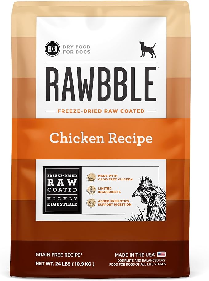 BIXBI Rawbble Dry Dog Food, Chicken, 24 lbs - USA Made with Fresh Meat - No Meat Meal & No Corn, Soy or Wheat - Freeze Dried Raw Coated Dog Food - Minimally Processed for Superior Digestibility-PawvioPets
