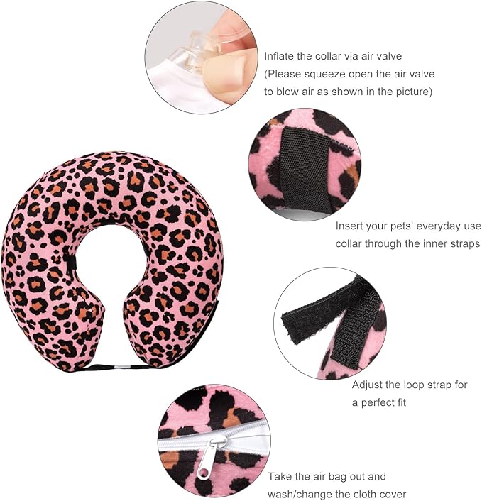 CuteBone Inflatable Dog Donut Collar with Removable Soft Fleece Covers for Small/Medium/Large Dogs and Cats After Surgery GWB10M-PawvioPets