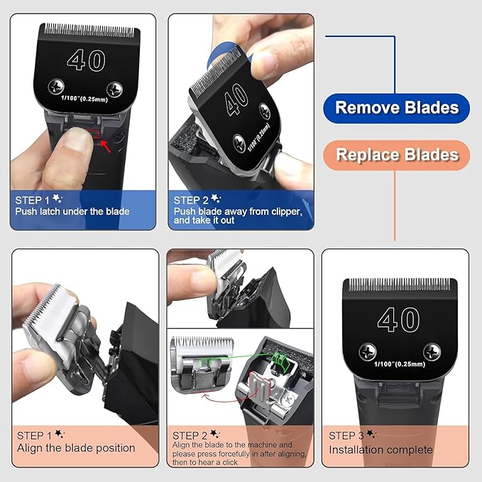 3PACK 40 Blades Dog Grooming Blades Compatible with Ainds/Oster A5/Wahl KM-10 Series Dog Clippers,Detachable Clipper Replacement Blade，Black-PawvioPets
