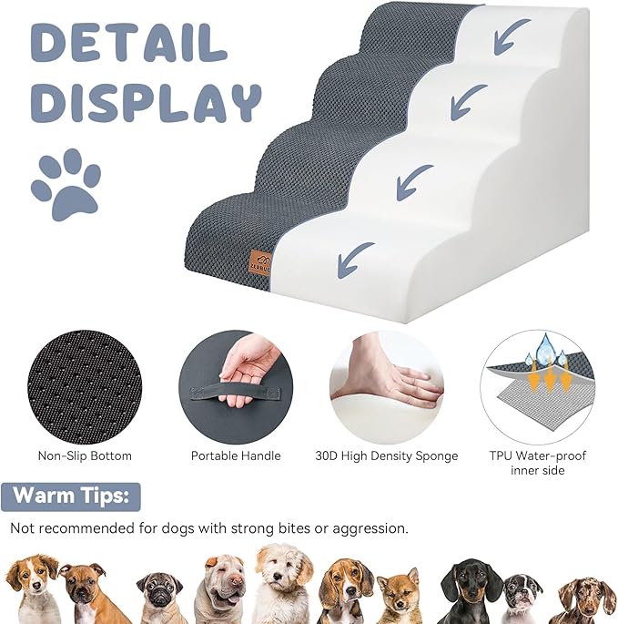 Dog Ramp and Stair for Bed 16" H-20 H,3-Step Cat Stair for Sofa and Chair,4-Step Dog Ramp for High Bed and Window,Durable Nonslip Fabric Cover for Indoor (Dark Grey-20 H, Pet Friendly, 4)-PawvioPets