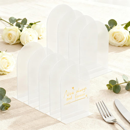 9 Pack Acrylic Wedding Signs 5 x 7 Inch DIY Blank Table Number with Base Frosted Arch Shape Menu Board for Party Anniversary Event Restaurant Cafe Decoration