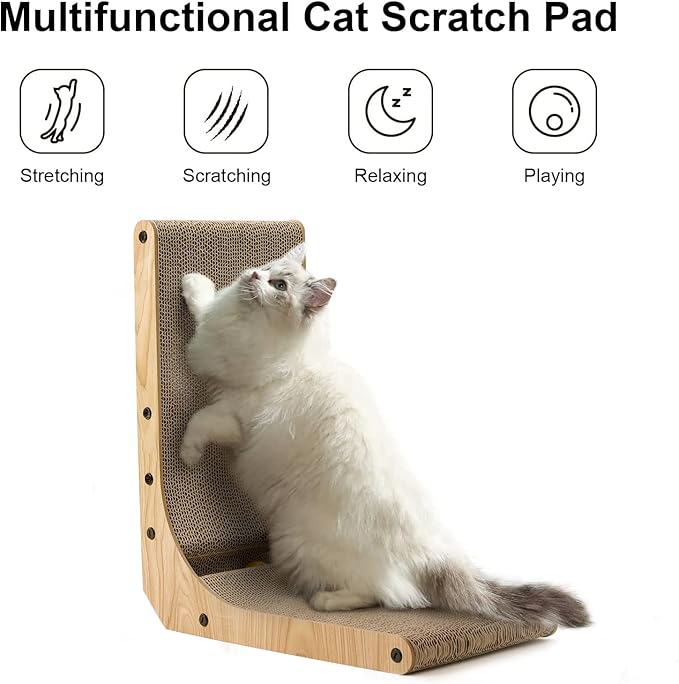 FUKUMARU Cat Scratcher, 18.7 Inch L Shape Cat Scratch Pad Wall Mounted, Cat Scratching Cardboard with Ball Toy for Indoor Cats-PawvioPets