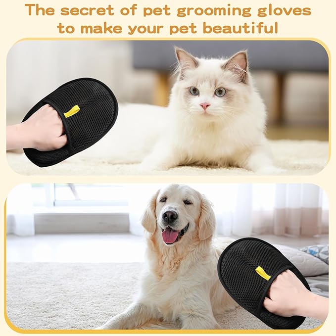 3Pcs Pet Hair Removal Glove for Cats & Dogs, Upgrade Efficient Grooming Gloves for Pet Hair, Cat Grooming Gloves for Hair Removal，Reusable Cat & Dog Hair Remover for Couch, Furniture-PawvioPets