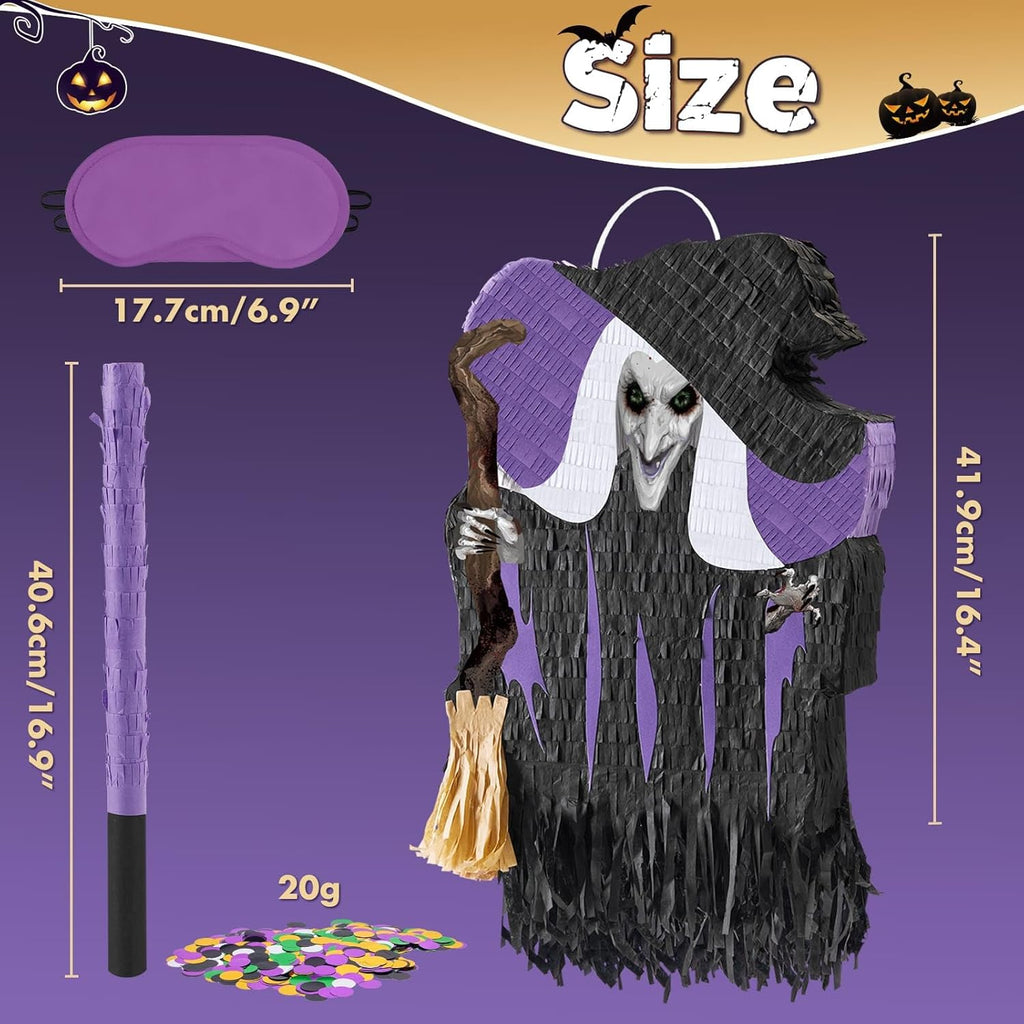 WERNNSAI Halloween Witch Pinata - Halloween Witch Party Game Hallow-een Party Decorations for Kids Birthday Decor Favor Scary Hallow-een Decorations Hallows Eve Supply with Bat Blindfold