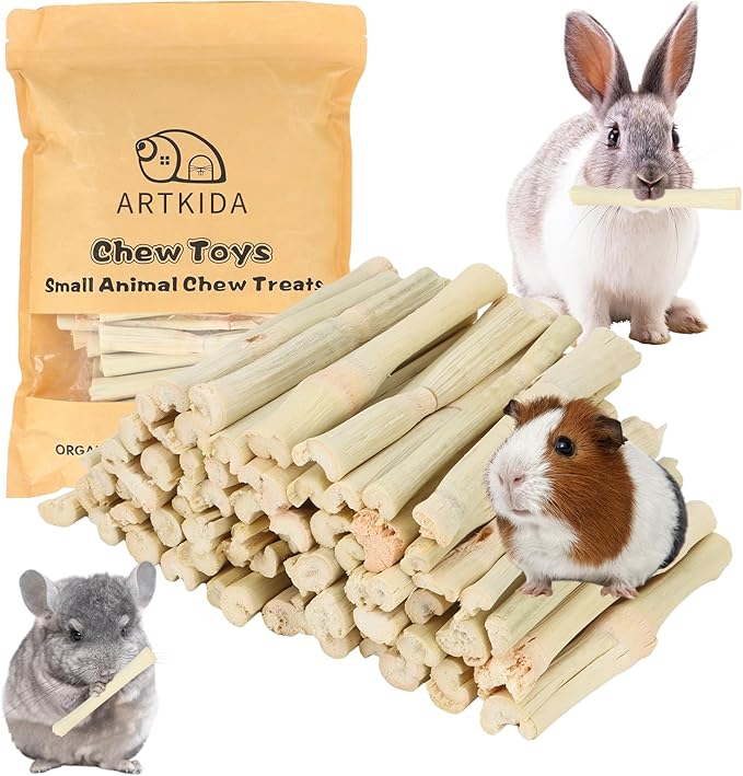 2.7lb Sweet Bamboo Sticks for Rabbits Chew Sticks Toys Guinea Pig Hamster Chinchilla Molar Treats Snacks, Natural Teeth Grinding Toys-PawvioPets