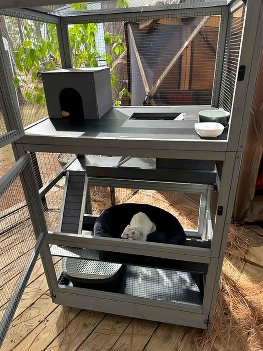 Ferret Cage Rat Cage Indoor Outdoor, Large Guinea Pig Cages with 4 Levels, Wooden Chinchilla Cage with Wheels for Hamster, Chameleon, Gerbils and Other Small Animals Anti-Chewing-PawvioPets