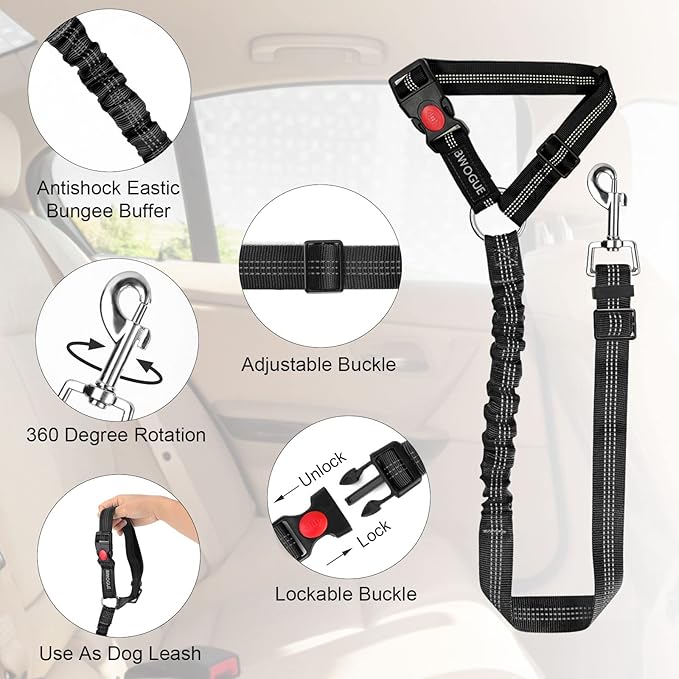 BWOGUE 2 Packs Dog Cat Safety Seat Belt Strap Car Headrest Restraint Adjustable Nylon Fabric Dog Restraints Vehicle Seatbelts Harness-PawvioPets