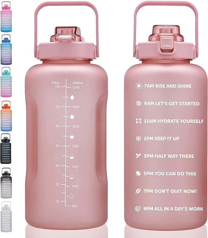 64oz,100oz,128oz Large Motivational Water Bottle with Time Marker, Leakproof & BPA Free Half Gallon Big Water Bottle with Straw Handle Tritan Frosted Water Jug for Gym,Fitness,Outdoor Sports-PawvioPets