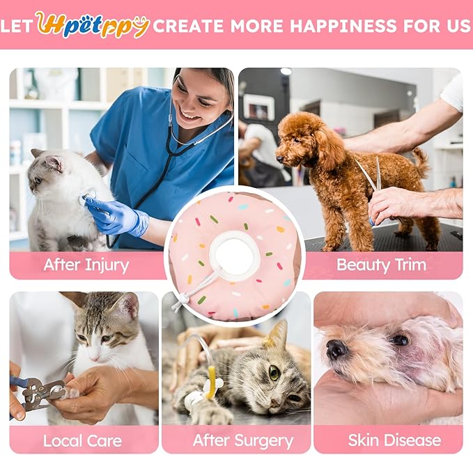 Cat Cone Collar Soft, Waterproof Cat Recovery Collars Spay Cones to Stop Licking Cute Donut E Collar After Surgery Anti-Lick Wound Healing Safety Elizabethan Collar for Kittens (Donut Pink, Large)-PawvioPets