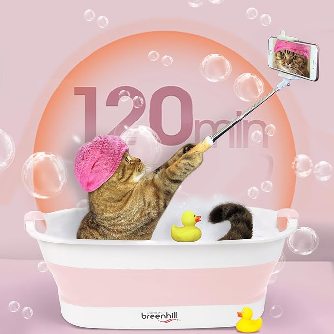 Collapsible Dog Bath Tub for Small Dogs & Cats, Portable Puppy Bath Tub with Water Drain Plug, Space Saving Foldable Pet Bathtub for Indoor & Outdoor Use, Pink-PawvioPets