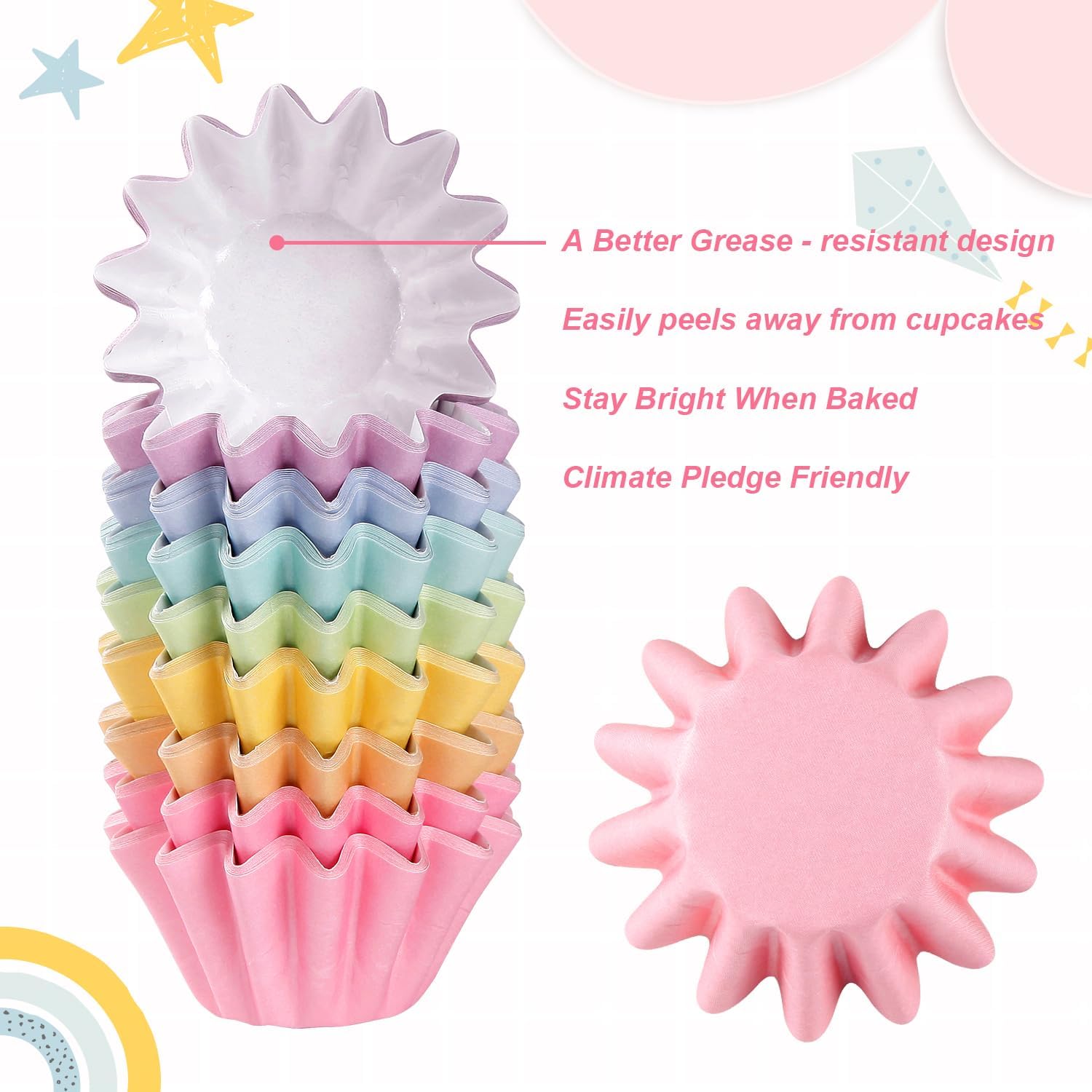 Quera 240 Pcs Grease-Resistant Mini Cupcake Liners Rainbow iridescence Heavy Duty Paper Muffin Baking Cups for Wedding Birthday Party Baby Shower(1.18 x 1.18 in)