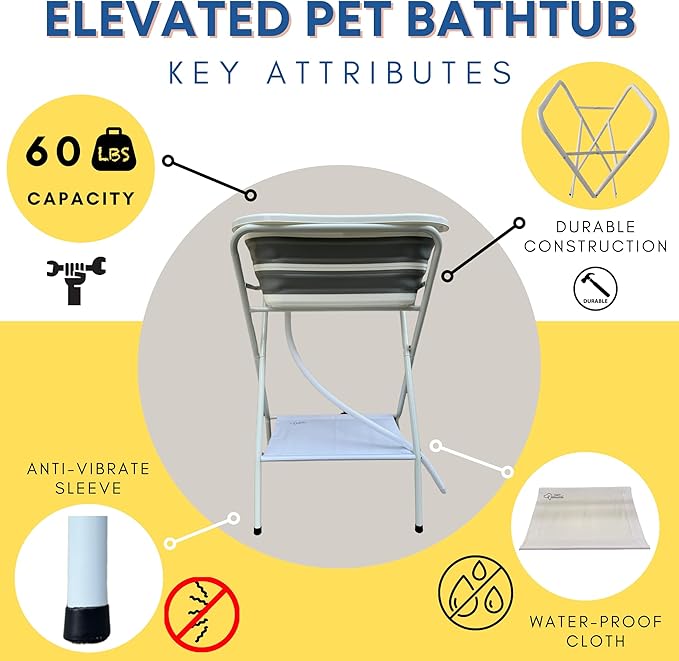Collapsible Elevated Pet Bathtub, Foldable Washing Station for Small to Medium Dogs and Cats, Portable Pet Shower and Grooming Stand for Indoor and Outdoor Use-PawvioPets