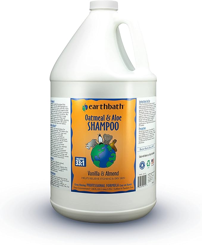 earthbath, Oatmeal & Aloe Dog Shampoo - Oatmeal Shampoo for Dogs, Itchy, Dry Skin Relief, Dog Wash, Made in USA, Cruelty Free, Fragrance Free Pet Shampoos - 128 Oz (1 Pack)-PawvioPets