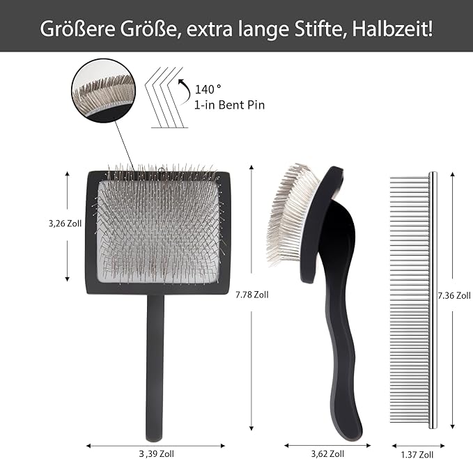 Dog Slicker Brush for Shedding and Grooming Medium or Long Haired Cats, Extra Long & Soft Pin Slicker Brush for Removes Loose Hair, Tangles, Knots, Undercoat, Free Pet Comb, Large Black-PawvioPets