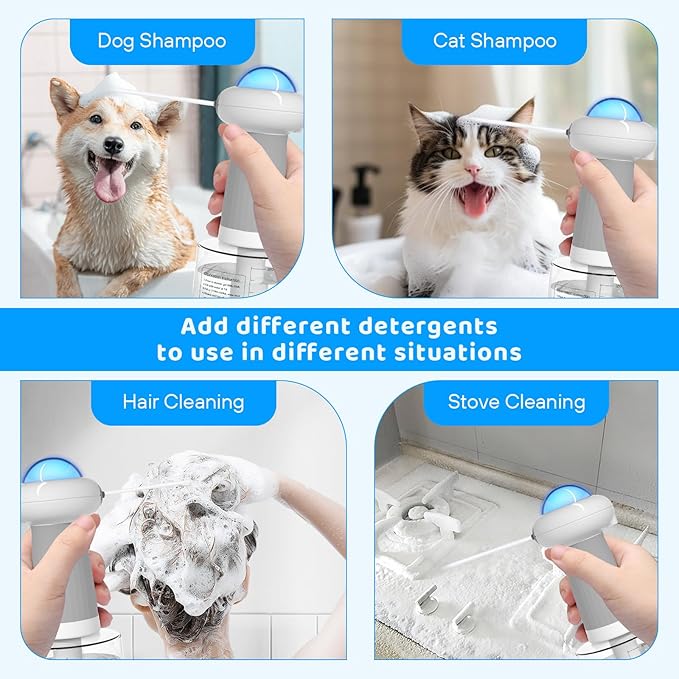 Dog Shampoo Dispenser, UFO Dog Shampoo Sprayer Electric Foaming Shampoo Dispenser for Dog and Cat Washing, for Bathtub, Kitchen Sink, Bathroom Cleaning, Grey-PawvioPets