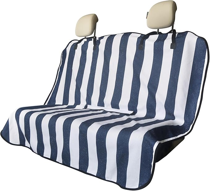 Back Seat Cover for Car Trucks Van SUV,Waterproof Rear Bench Towel Seat Covers for Dogs and Kids,Automotive Backseat Protector (Blue Stripe)-PawvioPets