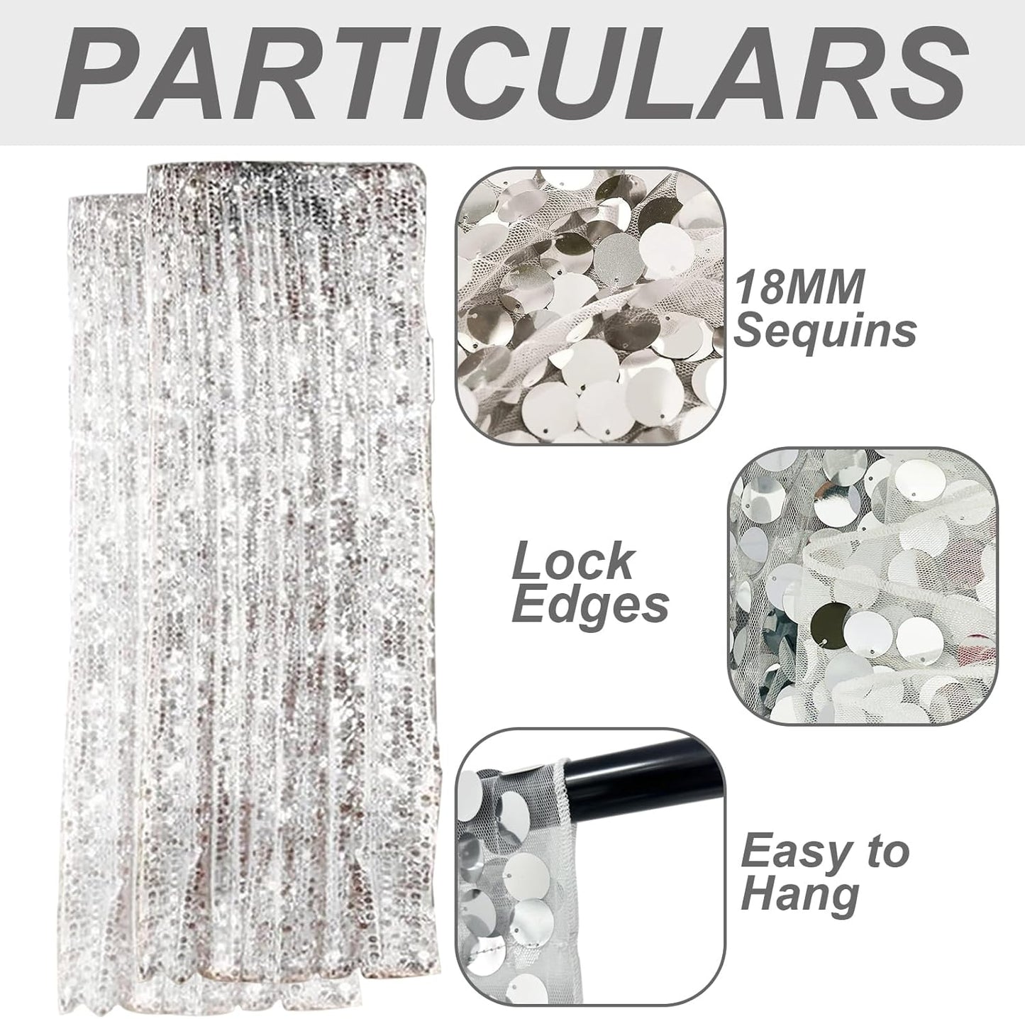 9FTx9FT Silver Big Sequin Backdrop Curtains Panels Drapes Home Party Supplies Sequin Background for Parties Shimmer Wall Backdrop Cloth and Thanksgiving Christmas