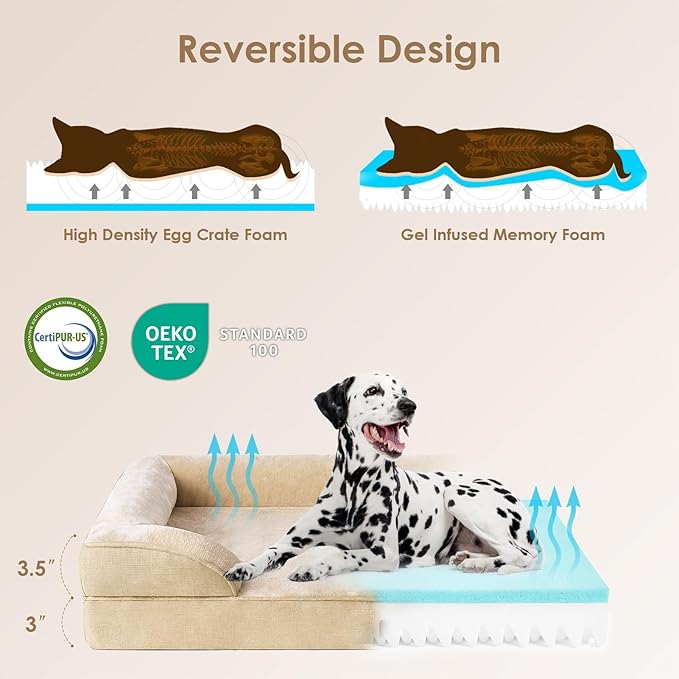 EHEYCIGA Orthopedic Dog Bed for Medium Dogs, Waterproof Memory Foam Medium Dog Beds with Sides, Non-Slip Bottom and Egg-Crate Foam Pet Couch Bed with Washable Removable Cover, Greige-PawvioPets